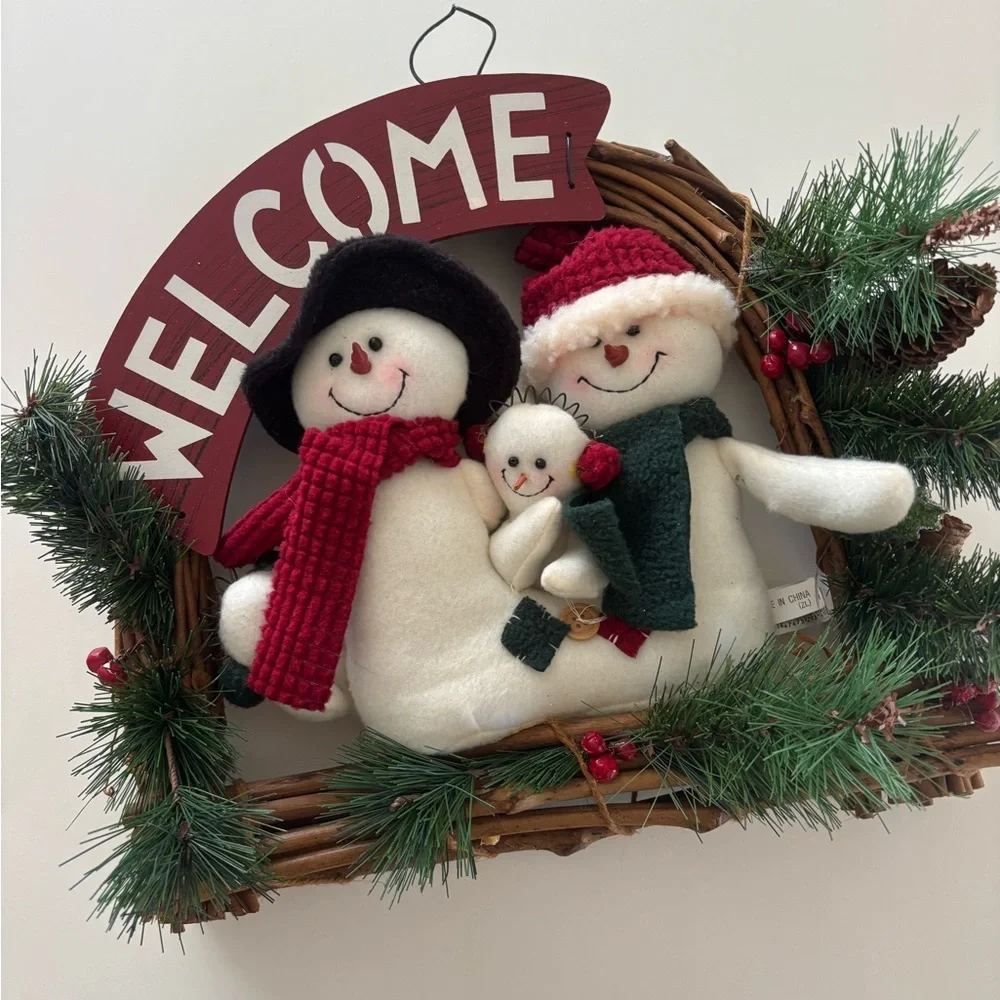 Festive Snowman Welcome Wreath - Red, White, Green